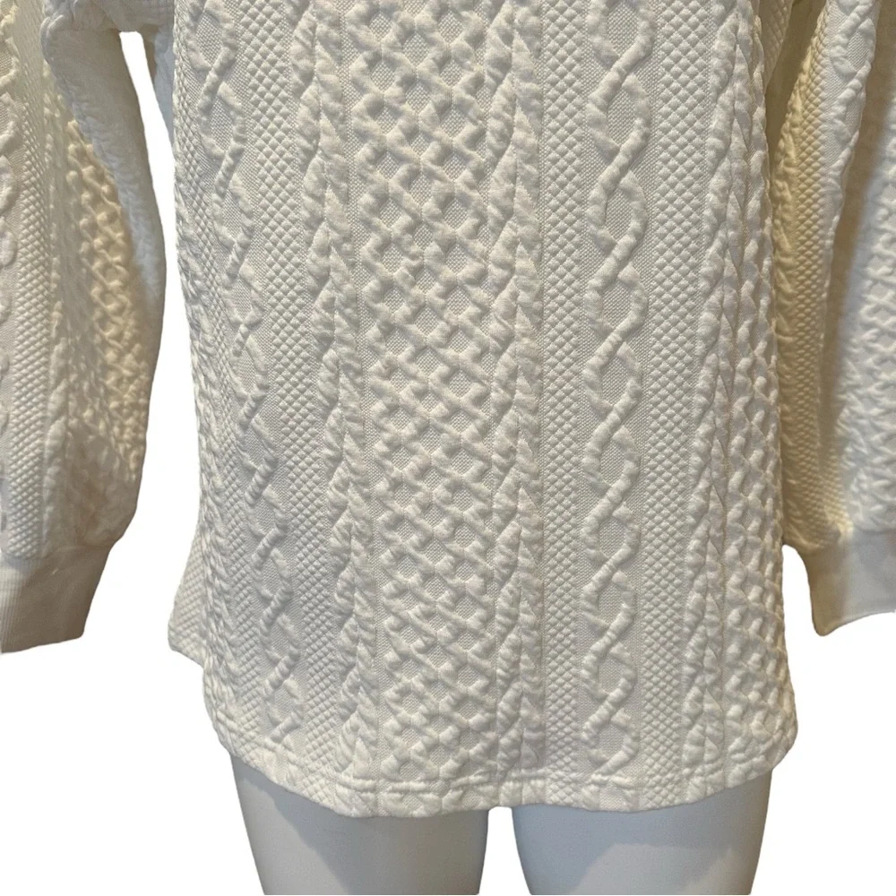 Cableknit Pullover Crew Neck Top White - Picture 3 of 5